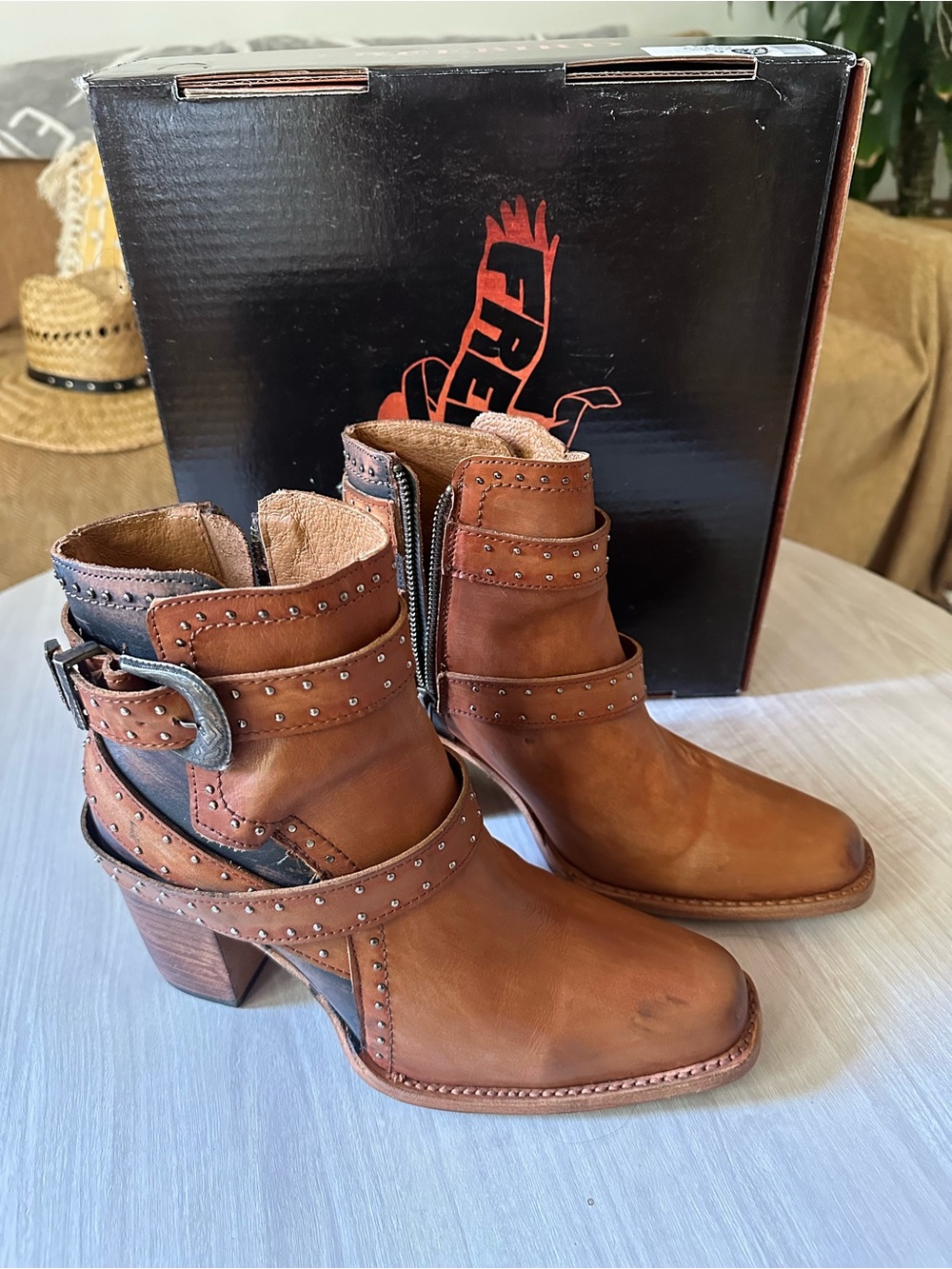 Freebird by Steven Tan Brown Studded Leather Ankle Boots